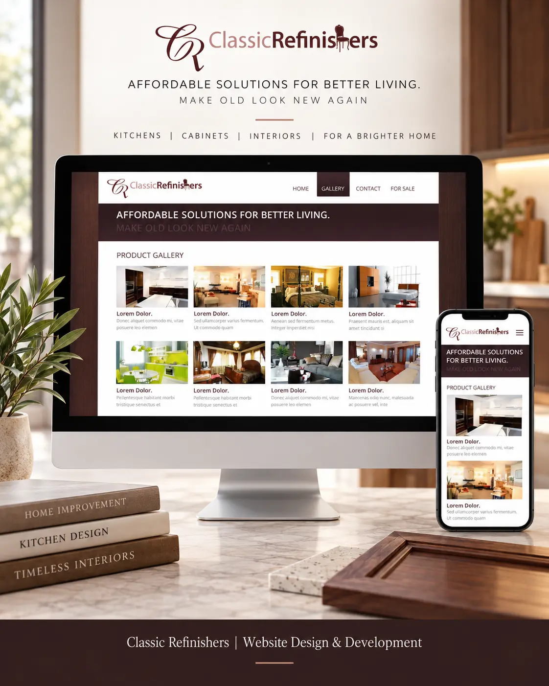 Classic Refinishers responsive service website and gallery shown on desktop and mobile