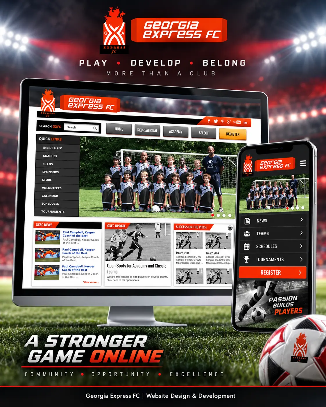 Georgia Express FC responsive club website with news teams schedules tournaments and registration
