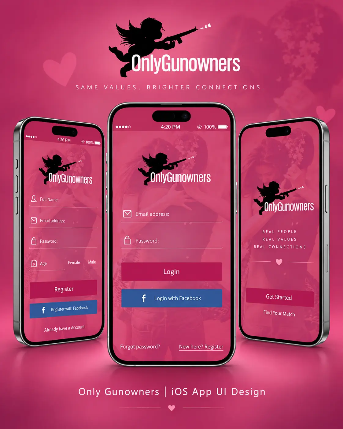 Only Gunowners iOS get started registration and login interface screens