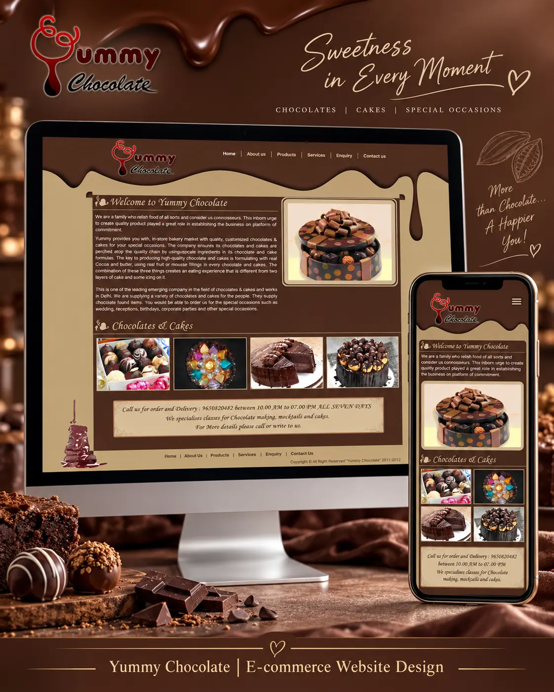 Yummy Chocolate branded confectionery storefront shown on desktop and mobile